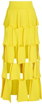 A.W.A.K.E Mode Panelled Trapeze Knit Midi Skirt - Yellow - S (UK8-10 / S)