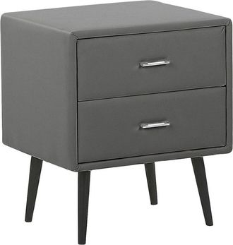 Beliani Mesita de noche 2 cajones piel sintética gris