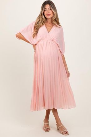 Pinkblush Pleated V Neck Maxi Dress in Light Pink at Nordstrom, Size Medium