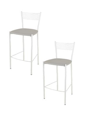 Tommychairs Tommychairs 2 Taburetes Elegance En Acero Blanco Asiento Polipiel Gris Claro