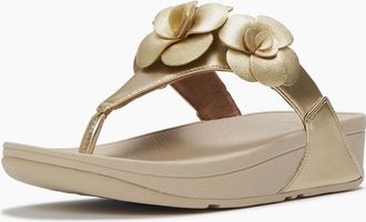 FitFlop Womens Fitflop Lulu Flower Toe-Post Polyurethane Womens Platino Sandals - Gold - Size: 8