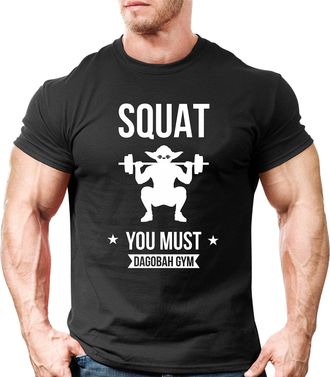 Generic Squat You Must BE Cartoon T-Shirt Workout Gym Lover Bodybuilding Weightlifting Motivation Funny Kids Adult Unsiex Top (Black, 2XL)