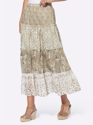 Heine Schlupfrock HEINE, Damen, Gr. 34, braun (schlamm, ecru, bedruckt), 100% Baumwolle, bedruckt, gemustert, mehrfarbig, kurz, R&ouml;cke Schlupfrock