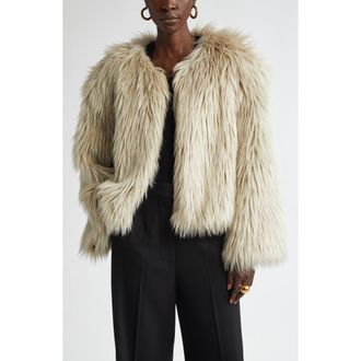 St. John Faux Fur Crop Jacket in Mastic at Nordstrom, Size X-Large