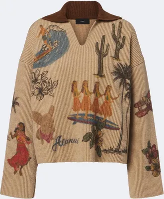 Alanui Decade printed wool and cotton-blend polo sweater