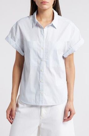Frame Denim Stripe Short Sleeve Button-Up Shirt in Light Chambray Multi at Nordstrom Rack, Size Small
