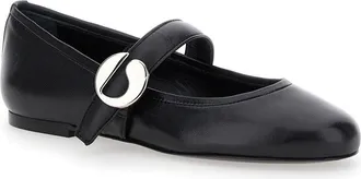 Coperni Womens Black Ballerinas With Metallic Logo And Strap Leather Ballerina Shoes
