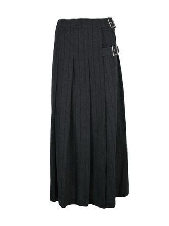 Souvenir Long Pleated Skirt With Wrap Closure And Vertical Pinstripes