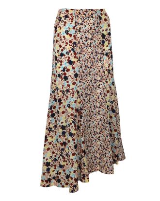 Theory Asymmetric Floral Maxi Skirt in Multicolor Silk