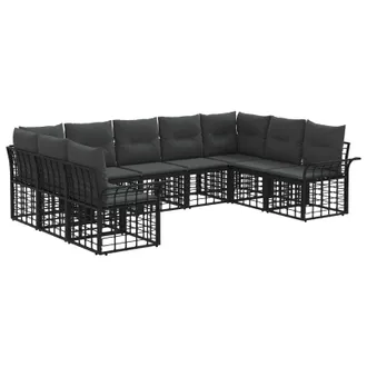 vidaXL Conjunto De Sof&aacute;s De Exterior 9 Pcs Negro Y Gris Oscuro Vidaxl