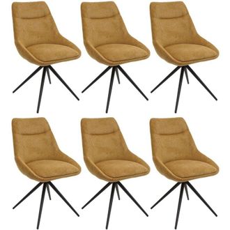 Hhg Nunca Usado] Lote De 6 Silla De Comedor Hhg 066, Silla De Cocina Sill&oacute;n Silla, Giratoria Autoposicionable Metal Tela/textil, Amarillo Mostaza