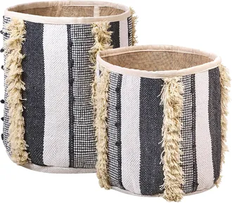 Beliani Beliani - Conjunto De 2 Cestas De Algod&oacute;n Beige Gris Almacenaje Ropa Accesorio Boho Kotkai