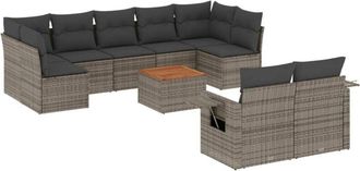 vidaXL Set De Sof&aacute;s De Jard&iacute;n 10 Pzas Con Cojines Rat&aacute;n Sint&eacute;tico Gris Vidaxl