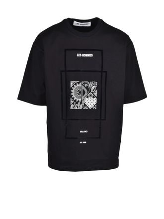 Les Hommes Black Modern Graphic Cotton-Blend T-Shirt