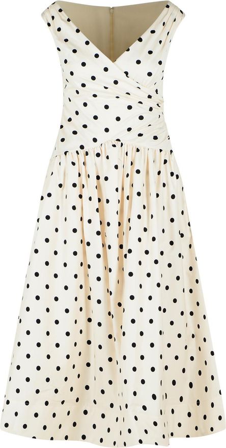 Zelfportret Polka Dot cr&egrave;mekleurige katoenen jurk