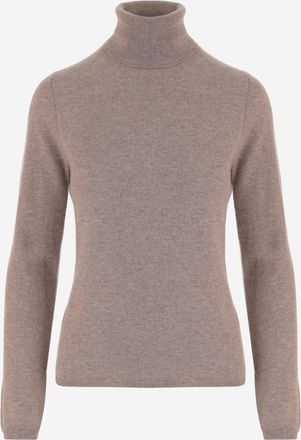 Allude Beige Turtleneck Ribbed Edges Cashmere Sweater