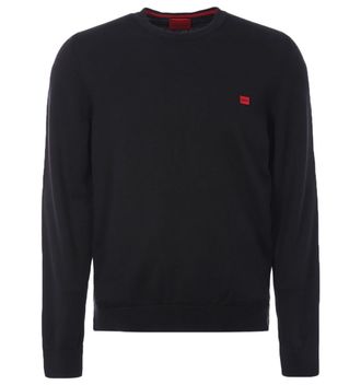 HUGO BOSS Hugo Mens Red Logo Label Organic Cotton Jumper - Black - Size X-Large