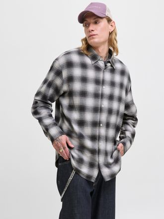 Jack & Jones Langarmhemd JACK & JONES JCOCOVER CHECKED FLANNEL SHIRT LS, Herren, Gr. XS, N-Gr, phantom checks:shadow, Web, Obermaterial: 100% Baumwolle, kariert, r