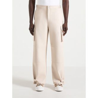 Mani&egrave;re De Voir Mathis Twill Signature Wide Leg Cargo Trousers in Beige at Nordstrom, Size 34 Uk