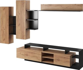 Vente-Unique Mueble TV con compartimentos - Color: natural y antracita - IDESIA