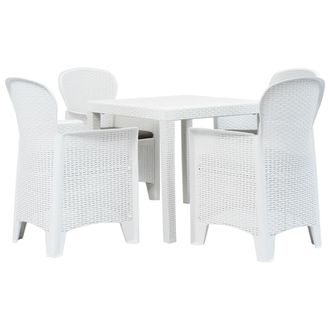 vidaXL Mesa Y Sillas De Jard&iacute;n 5 Piezas Pl&aacute;stico Blanco Aspecto Rat&aacute;n Vidaxl