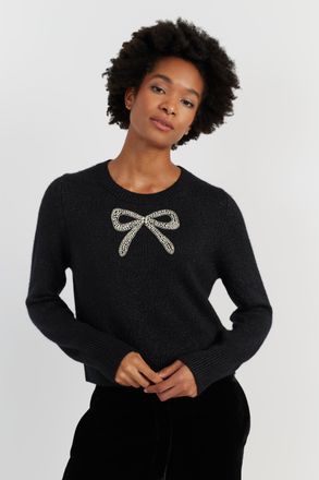 Chinti and Parker Black Laura Whitmore Embellished Bow Sweater