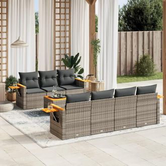 vidaXL Vidaxl - Set De Sof&aacute;s De Jard&iacute;n 8 Pzas Y Cojines Rat&aacute;n Sint&eacute;tico Gris