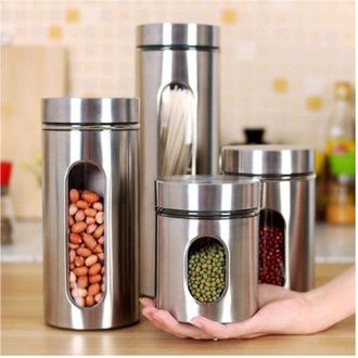 Trade Shop Trade Shop - Set 4pz Contenitori Per Alimenti In Acciaio Per T&egrave; Caff&egrave; Spezie Biscotti Zucchero