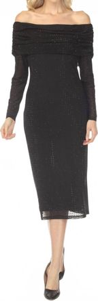 Joseph Ribkoff Rhinestone Off-Shoulder Ruched Midi Dress In Black