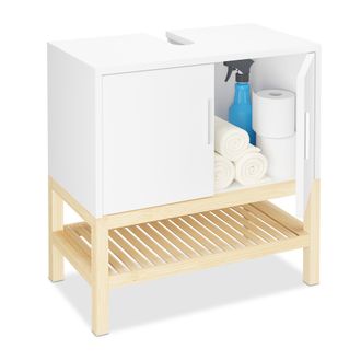 Relaxdays Relaxdays - Mueble De Ba&ntilde;o Bajo Lavabo, Armario Pila Hueco Para Sif&oacute;n, Balda, Bamb&uacute; Y Mdf, 60,5x60x33cm, Blanco/natural