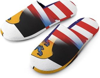 Generic U.S. Estonia Combined Flag Flannel Mens Slip-on Slippers Winter Warm House Shoes with Rubber Sole for Home Hotel