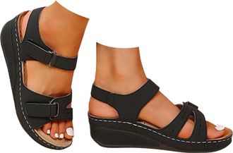 Generic Sandals for Women 2026 Comfortable Casual Wedge Sandals Open Toe Adjustable Ankle Strap Sandals Summer Wide Fit Low Heel Walking Sandals with Arch Sup