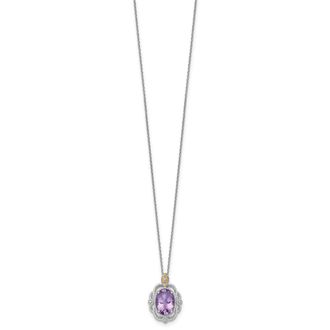 Diamond2Deal Sterling Silver Rhodium-plated with 14k Accent Oval Amethyst Pendant Necklace