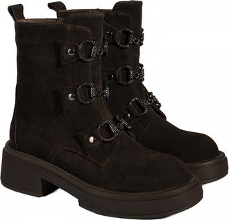 Desa Woman Leather Boots - Textile Lining, Zip Fastening, Flat Heel, Breathable | Brown - 36