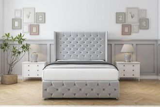 Comfort Beds Emily Plush Divan Set No Drawers-54 Wingback-Footboard in Silver | Size: Small Single