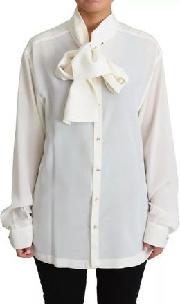 Dolce & Gabbana White Blouse Ascot Collar Shirt Silk Womens Top (Pre-Owned)