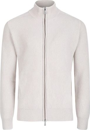 Gran Sasso Cardigan a coste con zip - Bianco