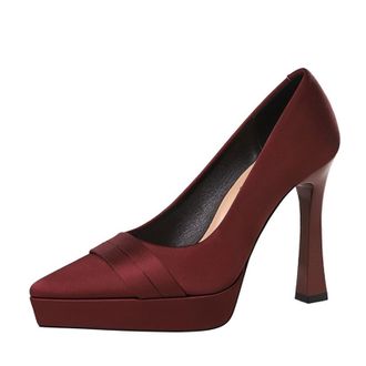 Generic High Heels for Women Stiletto Pointed Toe Pumps 11.5 CM Satin Wedding Evening Party (Red,2.5)