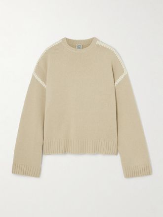 Toteme Pullover Oversize In Misto Lana E Cashmere Ricamato - Grigio