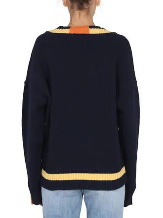 RIGHT FOR V-Neck Jersey with Ribbed Details Sweater - Multicolor