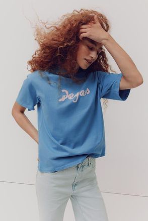 H&M Oversized t-shirt with printed motif in Blue/degas at Nordstrom, Size X-Small