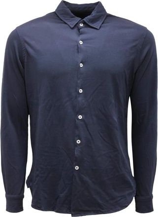 Original Vintage Jersey Shirt Ronny Blauw Made in Italy - Heren - Casual Overhemden - Blauw - S - Overhemden