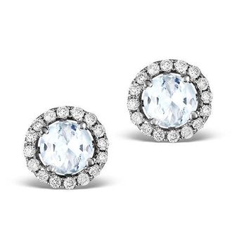 The Diamond Store Diamond Halo Aquamarine Earrings 0.50CT - 18K White Gold FG27-CSY