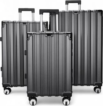 Infinity Leather Harde koffer in antracietzwart, robuuste handbagagekoffer met 8 wielen