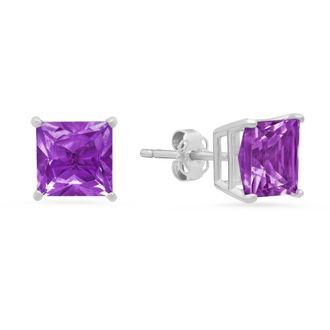 MAX + STONE 14k White Gold Solitaire Princess-Cut Gemstone Stud Earrings (7mm)