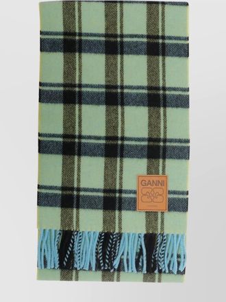 Ganni checked virgin wool scarf