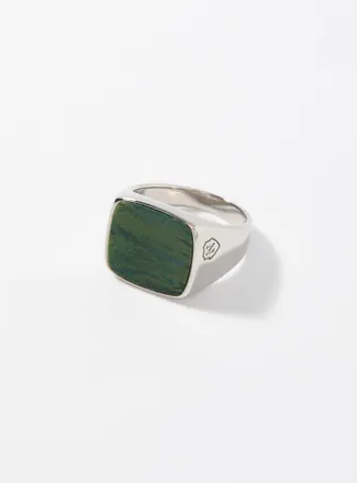 Nialaya Mens Green African turquoise signet ring