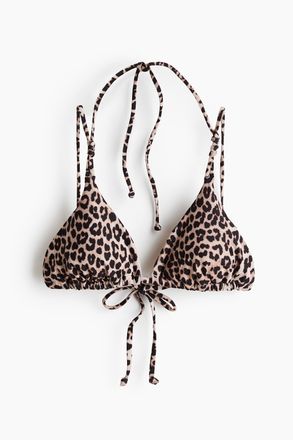 H&M Wattiertes Triangel-Bikinitop - Hellbeige/Leopardenprint