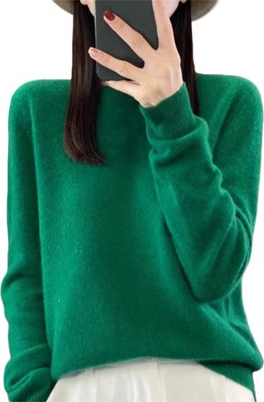 Generic Cashmere Sweater for Women Long Sleeve Crew Neck Soft Warm Pullover Lightweight Knit Top Solid Color Long Sleeve Casual (Emerald,L)