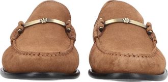 BOSS Brown Suede Gold-Tone Bar Loafers